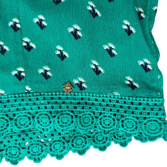 Superdry Cropped Green Floral Button Down Boxy Short Sleeve Lace Trim Top size 8 - Picture 9 of 9